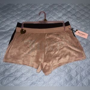 2 Pack Juicy Couture L Blush & Black Velour Logo Studded Embossed Lounge Shorts